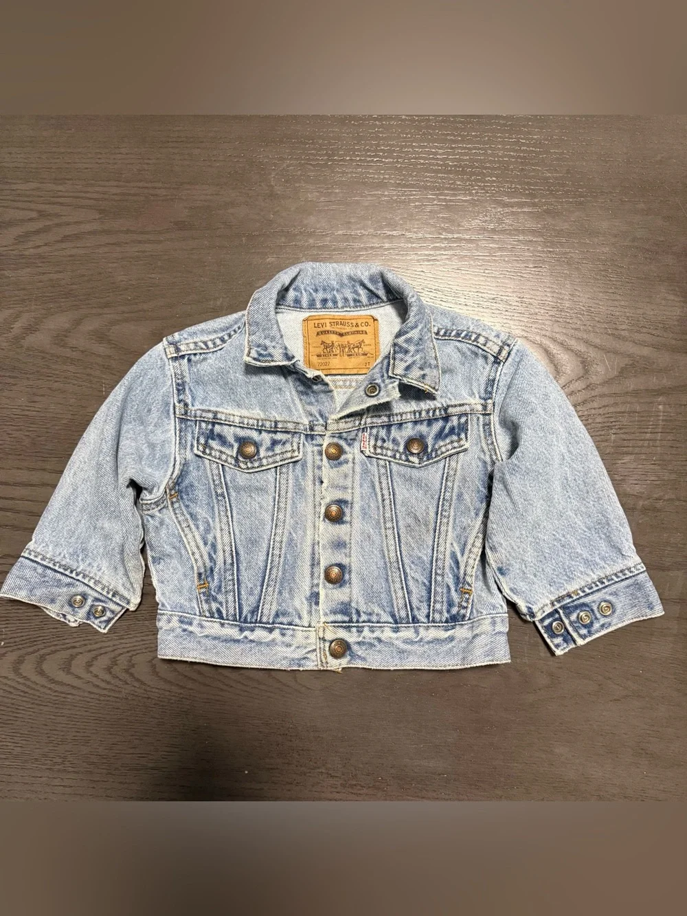 VTG 90s Little Levi's Denim Jacket Sz 2T Orange Tab USA Pockets Snap Front 72027